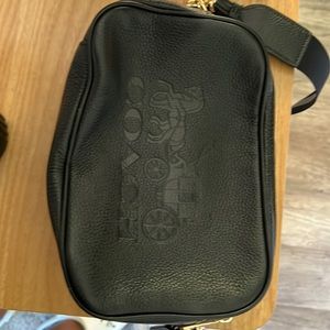 Black leather coach crossbody with 2 zippers